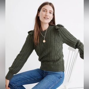 Madewell Moss Green Sweater w/Ruffled Shoulders EUC Worn ONCE! XS